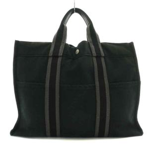 HERMES フールトゥ MM トートバッグ ハンドバッグ キャンバス コットン 黒 ブラック グレー