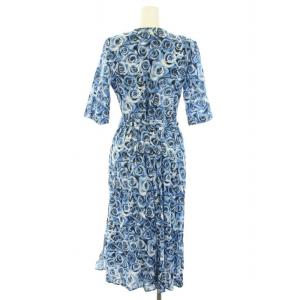 agnes b. パリス PARIS ローズプリントカシュクールワンピース ロング 七分袖 花柄 タグ付き 38 M 水色 ライトブルー 黒