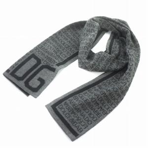 マフラー ロゴ ウール グレー 黒 ブラック