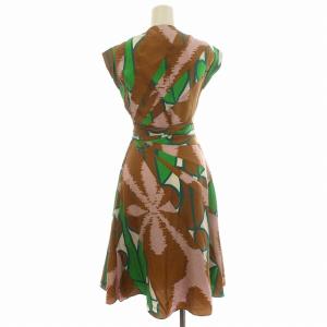 DIANE von FURSTENBERG ワンピース 半袖 シルク ラップワンピース ひざ丈 2 M グリーン 緑 茶