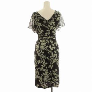 DIANE von FURSTENBERG ワンピース 半袖 シルク ラップワンピース ひざ丈 2 M 黒 グリーン 緑