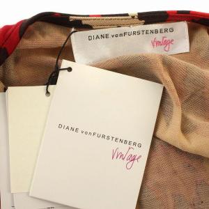 DIANE von FURSTENBERG ワンピース シルク タイト ラップワンピース 七分袖 ひざ丈 4 M 赤 ベージュ