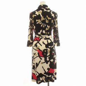 DIANE von FURSTENBERG ワンピース シルク タイト ラップワンピース 七分袖 ひざ丈 2 M 白 黒 ピンク