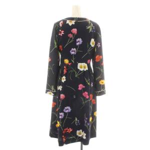 Chesty 21SS カシュクールプリントワンピース ひざ丈 フレア タック 長袖 Vネック 花柄 総柄 0 S 紺 ネイビー マルチカラー