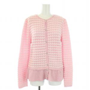 カーディガン ノーカラージャケット ニット フリル 40 L ピンク