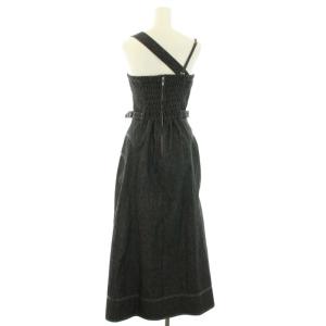 CASA FLINE キャミワンピース デニムワンピース ロング コットン ギャザー サイドプリーツ F 黒 ブラック