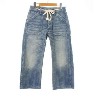 POLO RALPH LAUREN THE WIDE LEG CROP デニムパンツ ジーンズ ワイド クロップド ボタンフライ USED加工 ベルト付き 26