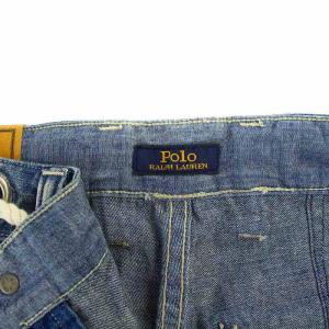 POLO RALPH LAUREN THE WIDE LEG CROP デニムパンツ ジーンズ ワイド クロップド ボタンフライ USED加工 ベルト付き 26