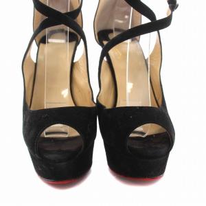 Christian Louboutin オープントゥ パンプス ハイヒール ピンヒール スエード 37.5 23.5cm 黒 ブラック