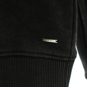 DIESEL スウェット トレーナー クルーネック 長袖 ラムレザー 切替 コットン ロゴプレート XS 黒 ブラック