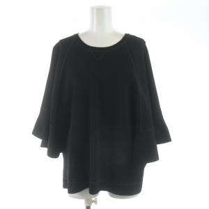 カットソー クルーネック プルオーバー 五分袖 フレアスリーブ L 黒 ブラック