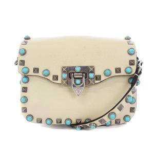 17SS ロックスタッズ ショルダーバッグ クロスボディバッグ ターコイズ レザー アイボリー