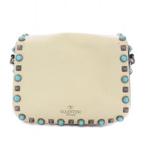 VALENTINO GARAVANI 17SS ロックスタッズ ショルダーバッグ クロスボディバッグ ターコイズ レザー アイボリー