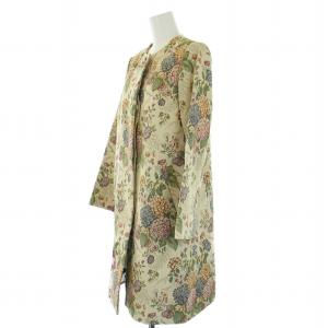 Lois CRAYON ゴブラン織り 近年モデル ノーカラーコート スプリングコート 春アウター 花柄 刺繍 ミドル丈 ロング M ベージュ