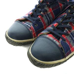 SPINGLE MOVE スニーカー シューズ レザー チェック LL 27.5m 紺 ネイビー 赤 レッド グレー SPM-226