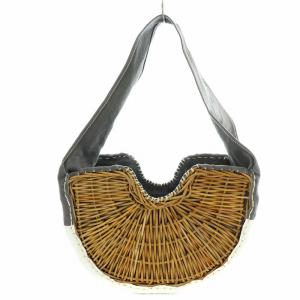 ebagos かごバッグ ショルダーバッグ キャンバス ブラウン グレー ホワイト