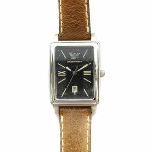 EMPORIO ARMANI 腕時計 クォーツ アナログ 3針 カレンダー レザーバンド 黒文字盤 茶 ブラウン