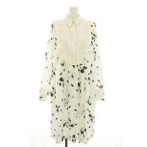 CELFORD ハナエモリ HANAE MORI 23SS Aラインプリーツワンピース ロング 長袖 花柄 プリント 38 M 白 ホワイト