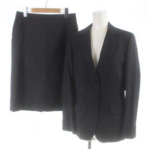 スーツ セットアップ 上下 テーラードジャケット シングル 2B 台形スカート ひざ丈 ウール 42 XL 紺 ネイビー