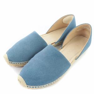 JIMMY CHOO 151DREYA DEM JEAN エスパドリーユ スリッポン デニム 37 24cm 青 ブルー ベージュ