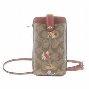 COACH フォーン クロスボディ・シグネチャー キャンバス・キャット ミトン プリント スマホショルダーバッグ PVC ベージュ 茶色