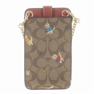 COACH フォーン クロスボディ・シグネチャー キャンバス・キャット ミトン プリント スマホショルダーバッグ PVC ベージュ 茶色