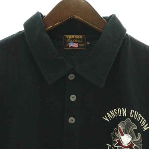 vanson Leathers ポロシャツ 半袖 ハーフボタン ロゴ刺繍 XXL 黒 ブラック ベージュ マルチカラー