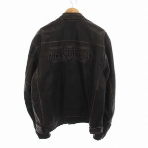 HARLEY DAVIDSON 97029-11VM ロゴ刺繍 レザージャケット 革ジャン ジップアップ XL ダークブラウン
