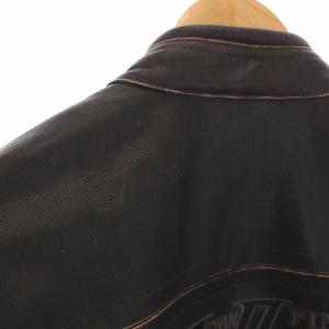 HARLEY DAVIDSON 97029-11VM ロゴ刺繍 レザージャケット 革ジャン ジップアップ XL ダークブラウン