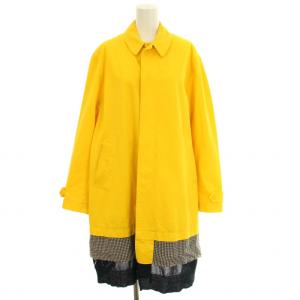 ステンカラーコート アウター ミドル バック切替 ギンガムチェック ドッキング 再構築 1 S 黄 イエロー 紺 ネイビー
