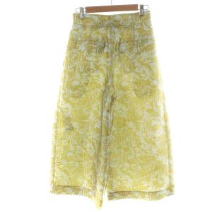 CYCLAS 近年モデル プリントワイドパンツ 総柄 シルク混 絹混 34 S 黄 イエロー 水色 ライトブルー R04-67002
