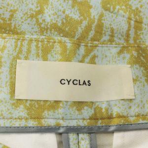 CYCLAS 近年モデル プリントワイドパンツ 総柄 シルク混 絹混 34 S 黄 イエロー 水色 ライトブルー R04-67002
