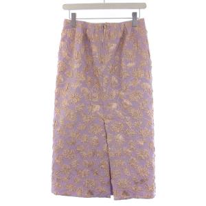 Drawer FALL2 ラメフラワージャカード タイトスカート ロング ダーツタック バックスリット 36 S 紫 パープル 6524-299-1697