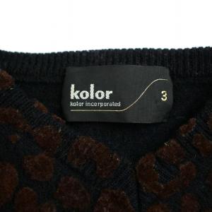 kolor エアリースパンウール V-NECK ニット セーター 長袖 ヒョウ柄 レオパード 3 L 黒 ブラック 16WCM-N10304