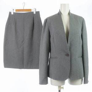 UBCB スラブ Vノーカラージャケット タイトスカート スーツ セットアップ 上下 総裏地 ひざ丈 ウール混 38 M グレー