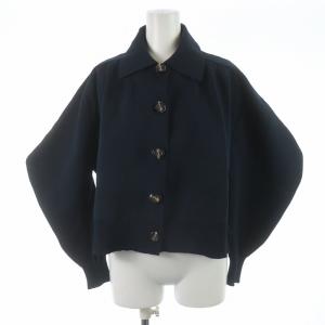 ENFOLD 24SS TUCK CARDIGAN ニット 長袖 ボリュームスリーブ 変形 38 M ネイビー