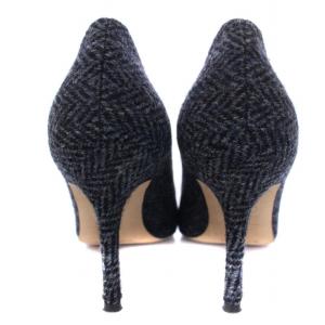 MANOLO BLAHNIK ZOBIX パンプス ハイヒール ポインテッドトゥ メタルバックル付き ツイード 37 24?p 紺 ネイビー