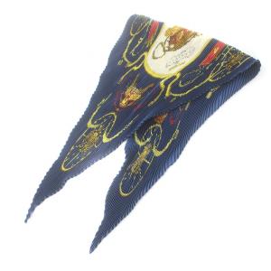 HERMES プリーツカレ スプリングス SPRINGS スカーフ 総柄 絹 シルク 紺 ネイビー 黄色 イエロー 赤 レッド マルチカラー