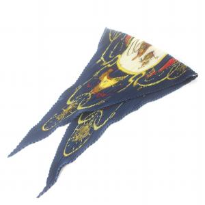 HERMES プリーツカレ スプリングス SPRINGS スカーフ 総柄 絹 シルク 紺 ネイビー 黄色 イエロー 赤 レッド マルチカラー