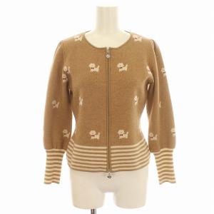 ニット カーディガン サンプル品 犬 ジップアップ 38 M ベージュ