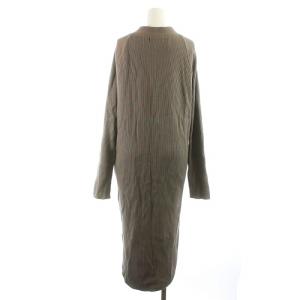 AMERICANA ニットカーディガン ロング 長袖 Vネック ロゴ刺繍 コットン グレージュ