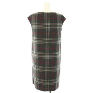Leilian オリジナル ORIGINAL ワンピース ひざ丈 ノースリーブ グレンチェック柄 ウール カシミヤ混 9 M グレー 赤 レッド