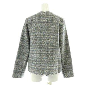 Chesty 22AW スカラップツイードジャケット ノーカラー シングル ウール混 1 S 水色 マルチカラー 22L401