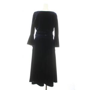 EPOCA セットアップ 上下 ベロア カットソー フレアスリーブ 長袖 ワイドパンツ クロップド ベルト付き 40 M 紺 ネイビー