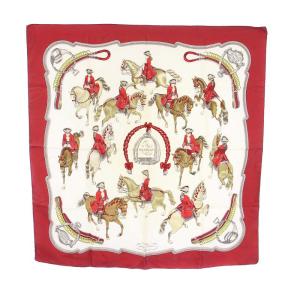 HERMES カレ90 乗馬風景 REPRISE スカーフ シルク 絹 ボルドー アイボリー