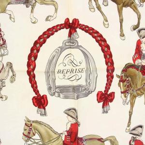 HERMES カレ90 乗馬風景 REPRISE スカーフ シルク 絹 ボルドー アイボリー