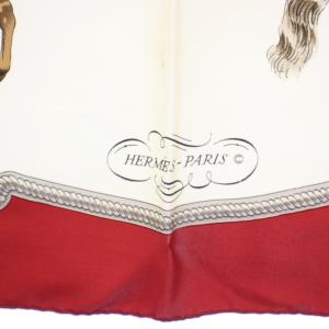 HERMES カレ90 乗馬風景 REPRISE スカーフ シルク 絹 ボルドー アイボリー