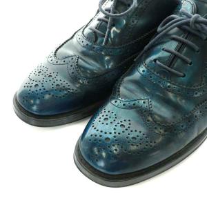 TOD'S ドレスシューズ エナメル ウイングチップ メダリオン 37 24.0cm 青 ブルー 黒 ブラック