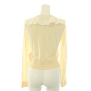 PAULE KA ニットカーディガン クルーネック 長袖 ハイゲージ フリル装飾 ウール S アイボリー 白 ホワイト