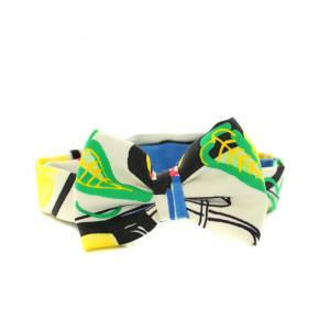 HERMES ヌーパピヨン NOEUD PAPILLON 蝶ネクタイ チョーカー 総柄 絹 シルク 白 ホワイト 緑 グリーン 青 ブルー